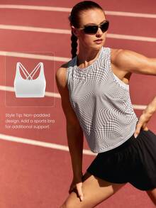 GLOWMODE Quick-Dry Glow Sprint Lightweight Waist Length Back Twist Crewneck Running Tank Jogging Workout Training Fitness Active Wear - Khaki - View 6
