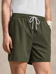 Courvante Loose Fit Men's Slant Pockets Drawstring Waist Casual Shorts - Army Green - View 6
