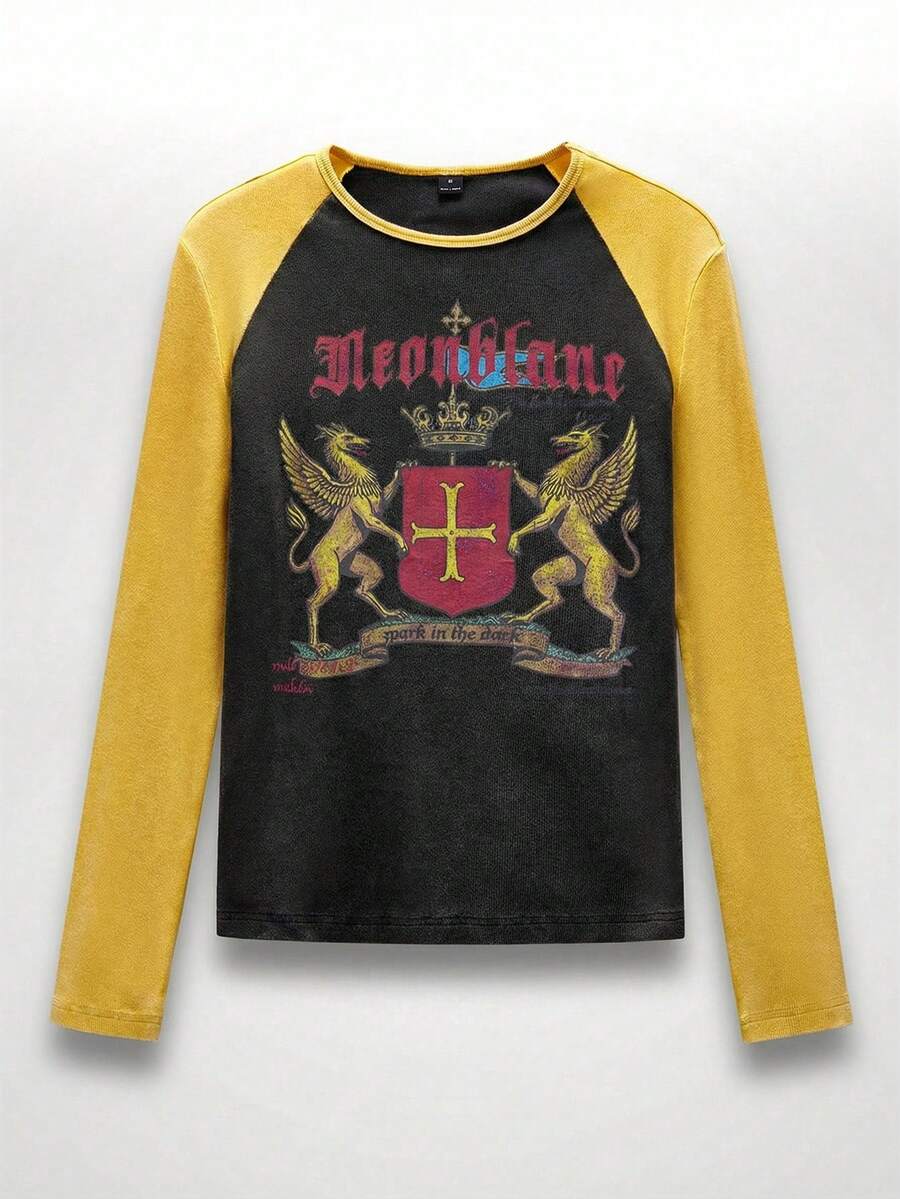 NEON BLANC Men's Contrast Color Patchwork Animal & Letter Print T-Shirt