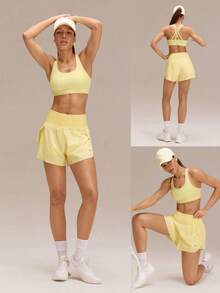 GLOWMODE 3英寸 VitalSwift 速干运动短裤，高开衩可调节抽绳腰带，内置侧袋，防滑设计，适合中等强度跑步、慢跑、训练和健身房锻炼。 - French Vanilla - 查看 7