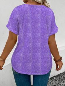EMERY ROSE Plus Size Women Casual V-Neck Digital Print T-Shirt - Multicolor - View 2