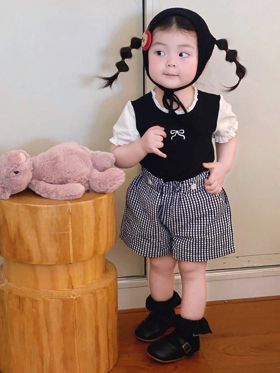 Dazy Kids Toddler Girls' Colorblock Korean Style Bow Short Sleeve Top - Black - View 1