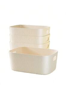 Caja/Cesta de almacenamiento de plástico, adecuada para aperitivos de escritorio, artículos varios, cosméticos, etc. Ideal para organizar dormitorios, cocinas y otros lugares, con un diseño rectangular. - Blanco - Ver 5