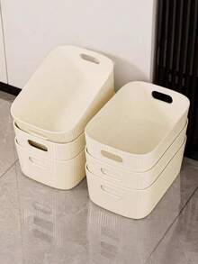Caja/Cesta de almacenamiento de plástico, adecuada para aperitivos de escritorio, artículos varios, cosméticos, etc. Ideal para organizar dormitorios, cocinas y otros lugares, con un diseño rectangular. - Blanco - Ver 4