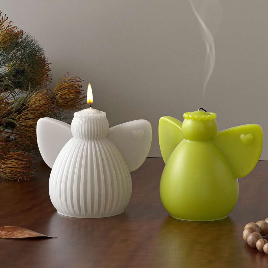 爱心花环天使装饰硅胶模具 DIY 光滑条纹蜡烛石膏模具 - 白色 - 查看 1