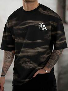 Manfinity LEGND 男士休闲扎染字母印花T恤，夏季 - 彩色 - 查看 2