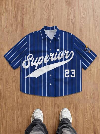 Aesthetic Post 男士休闲学院风印花短袖衬衫