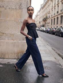 Maija Áo quây nữ kiểu quây có bèo nhún đính đinh tán, thích hợp cho mùa hè. - màu đen - Xem 3