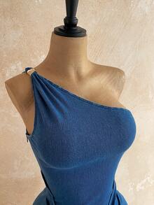 Soleia Women's Vacation Casual Slim-Fit Mini Denim Dress - Blue - View 3