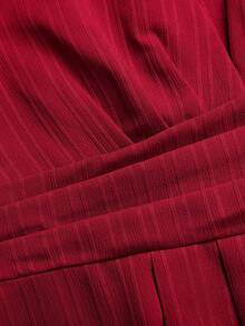 少女优雅休闲街头提花纹理方领泡泡袖连衣裙，酒红色，春夏款 - 酒紅色 - 查看 4