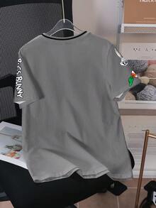 LOONEY TUNES X SHEIN Áo thun ngắn tay cổ tròn in họa tiết toàn thân dành cho bé trai tuổi teen - trắng - Xem 2
