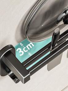 Kitchen Utensil Rack, Wall Mounted Kitchen Organizer, Pot And Pan Storage Rack Set With Silent Sliding Hooks, Black Gray, For Kitchen And Dining Room - Multicolor - View 4