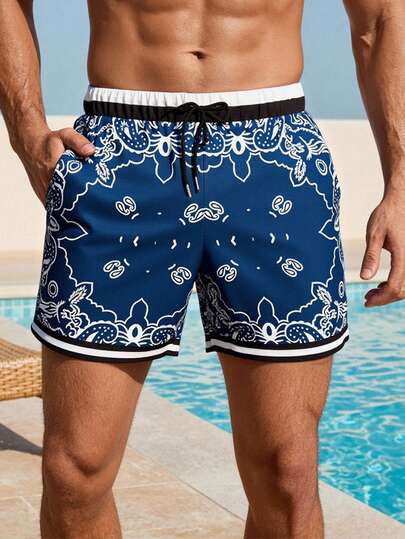 VENTUSAIL Pantalones cortos casuales de hombre con estampado de color contrastante