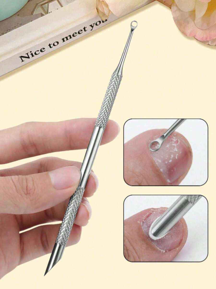 1 Que đẩy móng bằng thép, que gạt bỏ da chết hai đầu, que gạt da chết đầu tròn vát, dụng cụ làm móng nghệ thuật - Bạc - Xem 1