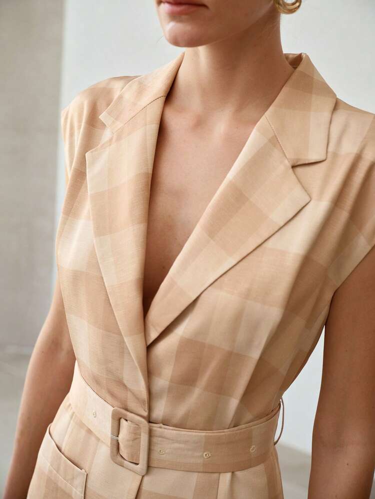 SUMMER LAPEL SLEEVELESS FITTED WAIST ELEGANT SLIM VERSATILE WOMEN DRESS