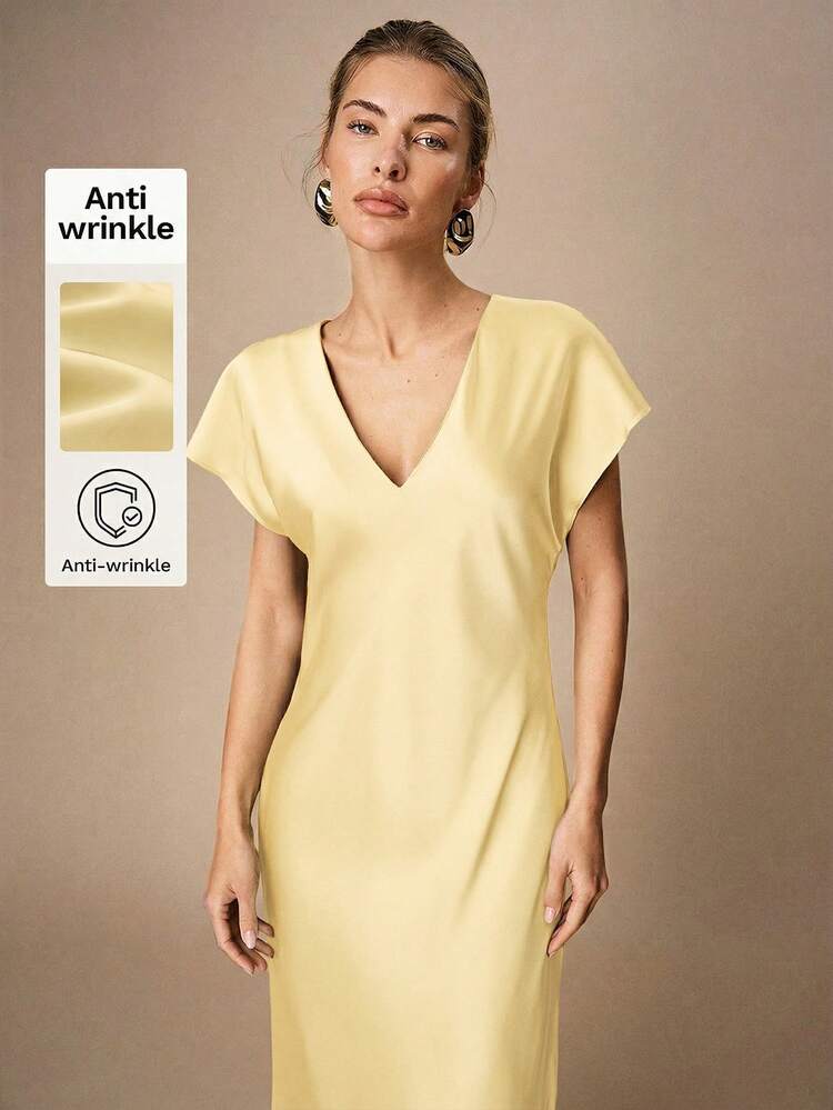 SHEIN Maija MAIJA elegantes Party V-Ausschnitt Maxikleid mit Schlitz an der Seite und Langarm