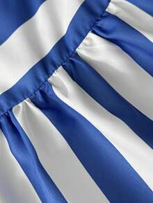 Elenzga Áo kiểu không tay kẻ sọc cỡ lớn, phong cách lãng mạn thường ngày. - Màu xanh lam - Xem 8