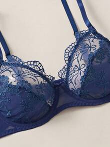 花邊蕾絲內衣胸圍 - 藏蓝色 - 查看 5