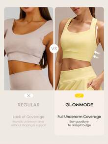GLOWMODE FeatherFit™-Sculpt 全包覆侧支撑宽肩带交叉运动文胸，轻度支撑，适合低强度瑜伽和日常穿着 - French Vanilla - 查看 3