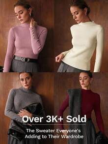 MOTF PREMIUM MINIMALIST METAL BUCKLE DECOR BASE LAYER SWEATER - Pink - View 8