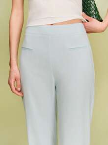 lacRébo Blue Check Pattern Fitted 3/4 Length Trousers Piped Pockets Light Blue Pants For Women Casual Autumn Brunch Daily Office Business French - Baby Blue - View 5
