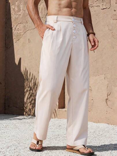 VENTUSAIL Quần dài nam màu trơn, cài cúc phía trước, có túi.