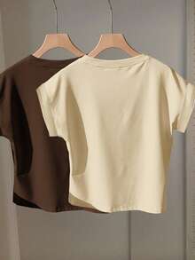 Comfortcana 2pcs/Set Round Neck Raglan Sleeve Short Sleeve T-Shirt, Suitable For Summer,Summer Top - Multicolor - View 2