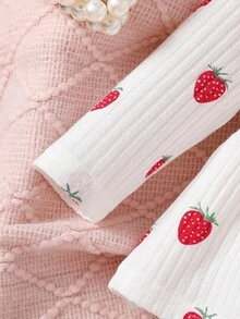 SHEIN Nuevo conjunto de 2 piezas de suéter de manga abullonada con estampado de corazones blancos y rojos y pantalones pitillo a juego para recién nacidos, ideal para fiestas y salidas - Multicolor - Ver 6