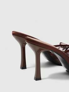 Sleekvia New Fashionable Versatile Rhinestone Bow Strap Stiletto High Heel Sandals For Christmas Summer - Brown net - View 9