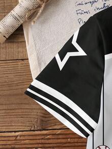 GARFIELD | SHEIN 男童休闲时尚街头日常通勤趣味卡通字母条纹星星印花短袖T恤，夏季 - 白色 - 查看 3