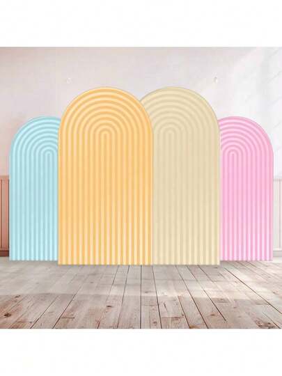 65片120*50厘米2D平面/线条拱形背景幕布，弹性面料，适用于婴儿派对、生日派对、蛋糕和人像摄影（不含支架），涤纶材质，派对背景布