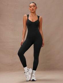 Lumalex Mono de ajuste ceñido, sin mangas, con espalda descubierta y recortes, de unicolor - Negro - Ver 2