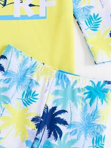 THE HAPPY LOOK Đồ bơi dài tay cổ tròn tay raglan họa tiết cây cọ dành cho bé trai - Màu vàng - Xem 4