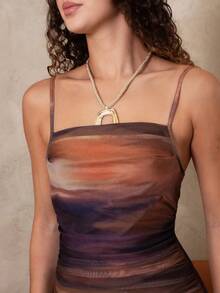 juhmazzocco Summer Tie Dye Ombre Mesh Pleated Empire Waist Mermaid Hem Cami Dress Maxi Women Outfit Party - Multicolor - View 5