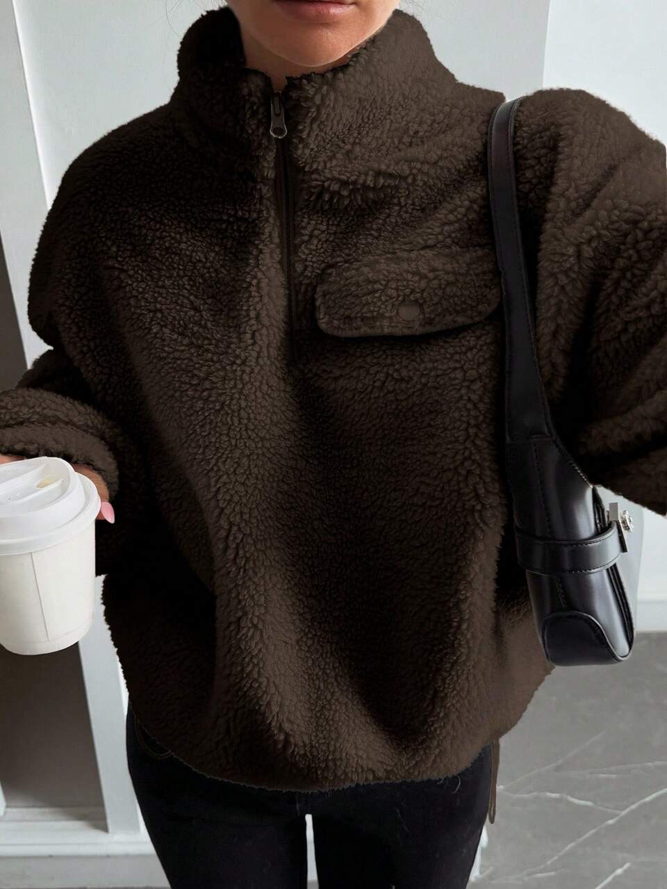 Women's Autumn High Neck Half-Zip Hem Sweatshirt Y2k School