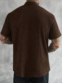 SLATEMANN Men's Casual Fashion Party Rhinestone Textured Fabric Short Sleeve Shirt, Summer - Coffee Brown - View 2