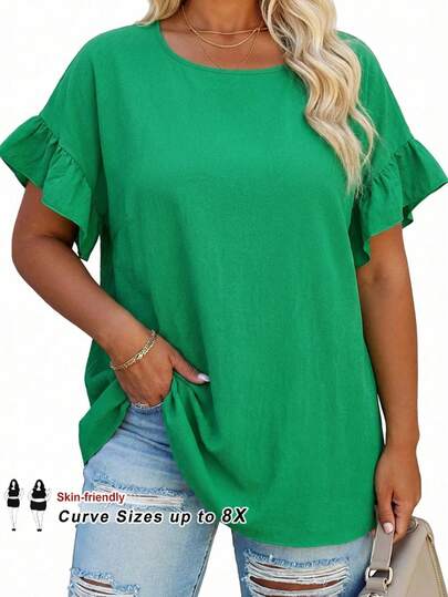 SHEIN CURVE+ Plus Size Women's Casual Loose Cotton Shirt, Vacation Shirt