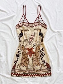 Soleia 女士度假热带元素椰树棕榈叶吊带迷你裹身裙 - 彩色 - 查看 2