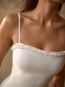 MOTF PREMIUM WOMEN'S SUMMER VACATION CONTRAST TAPE ONE-PIECE SWIMSUIT - White - View 2