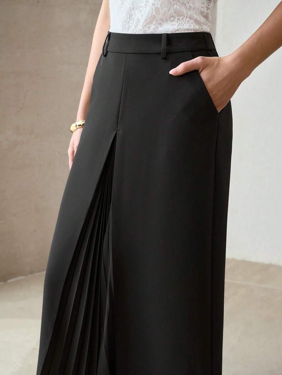 MOTF PREMIUM 女士褶裥拼接裙 - 黑色 - 查看 1