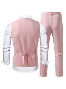Manfinity Mode Men's Double-Breasted Vest And Pants Casual Suit Set - Pink - View 2