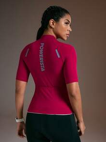 Powerista Women's Letter Print Raglan Short Sleeve Cycling Jersey - Burgundy - View 2