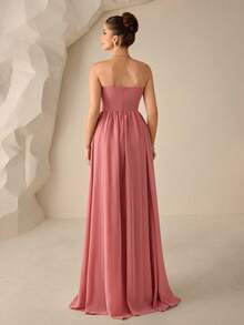 Coutiva Đầm dạ hội trang trọng dành cho nữ, chất liệu chiffon đính ngọc trai (thêu họa tiết cầu kỳ) - Màu Hồng  Dưa hấu - Xem 2