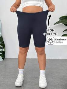 SHEIN EZwear 大码纯色高腰浅蓝色紧身短裤 - 霧霾藍 - 查看 1