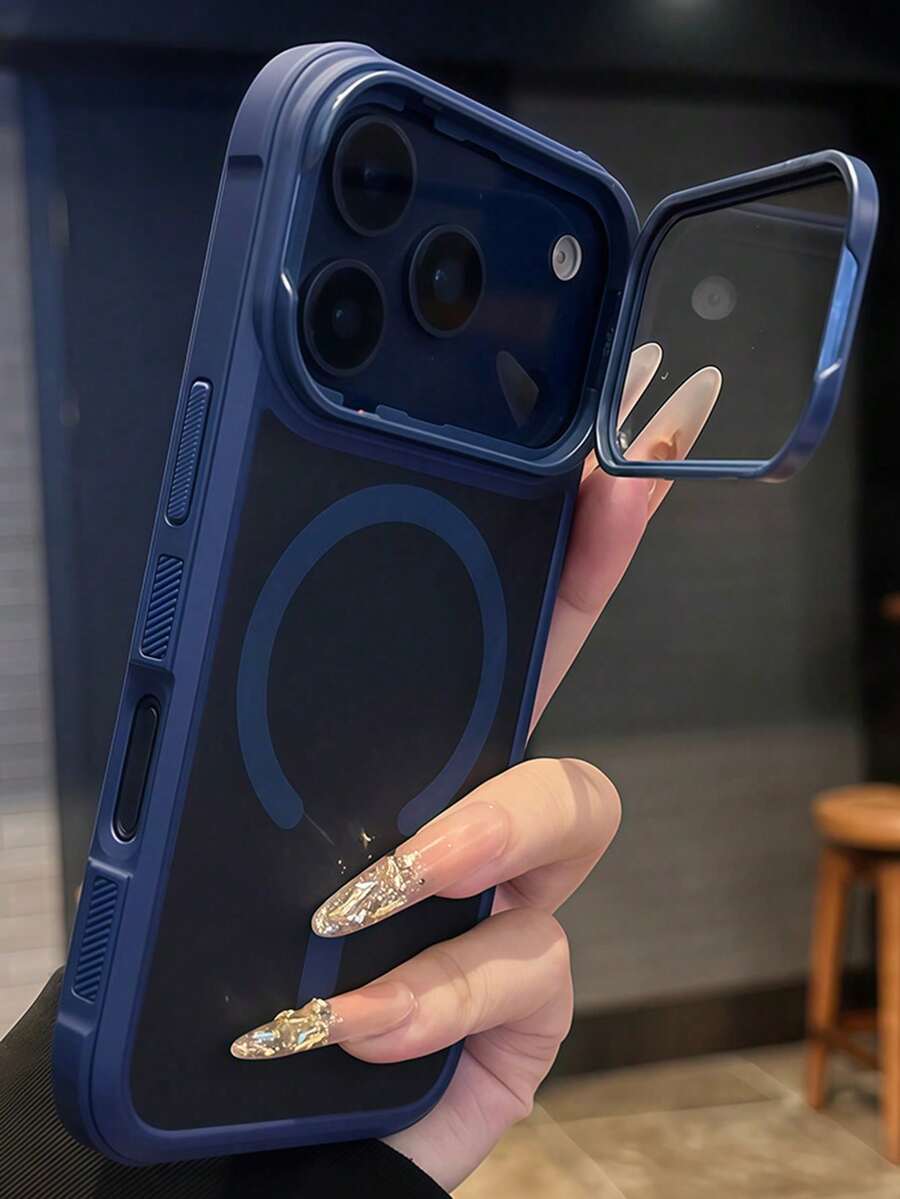 Casing Ponsel Mewah dengan Bingkai Lensa Magnetik, Kompatibel dengan iPhone 17 Pro Max/17/16/15/14 Plus/13/12 Pro Max/11, Mendukung Pengisian Daya Nirkabel, Bingkai Pelindung Transparan Tahan Guncangan dengan Lensa Kaca dan Pegas, Hadiah - Biru - View 1