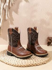Bota Vaquera De Piel Para Niño  Estilo Rodeo Bordada - Marrón - Ver 3