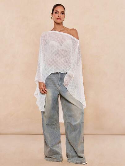 Lumalex Women's Solid Color Asymmetrical Shoulder Casual Beach Cover-Up Top