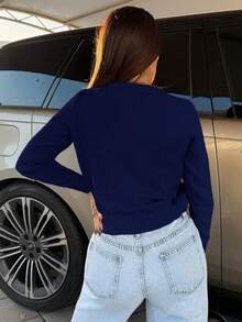 Milla Jasmine Women's Minimalist Versatile Elegant Cardigan Fall Winter Cloth For Women - Navy Blue - View 2