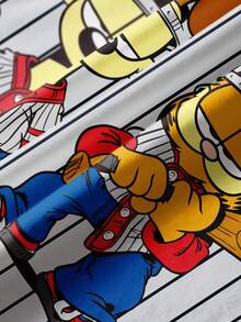 GARFIELD | SHEIN 男童休闲时尚街头日常通勤趣味卡通字母条纹星星印花短袖T恤，夏季 - 白色 - 查看 6