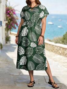 Rosumi 大码女式圆领树叶印花褶皱休闲派对连衣裙夏季服装沙滩度假服装碎花连衣裙黄色连衣裙波西米亚风女装夏季连衣裙女式度假连衣裙女式休闲连衣裙女式假日连衣裙夏季服装女式沙滩服装女式休闲度假服装女式乡村音乐会服装荷叶边 - 彩色 - 查看 2